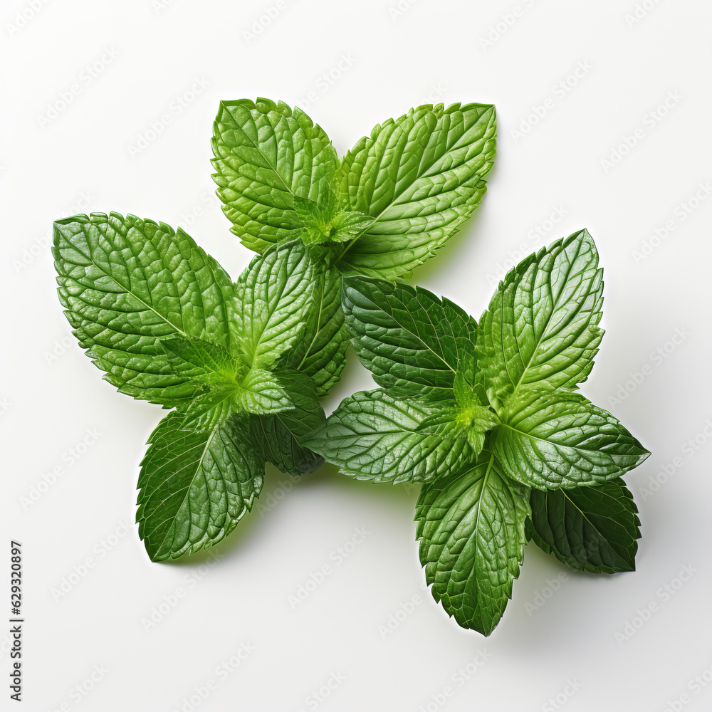 Fresh mint leaves, isolated on white background Fresh mint leaves, isolated on white background
