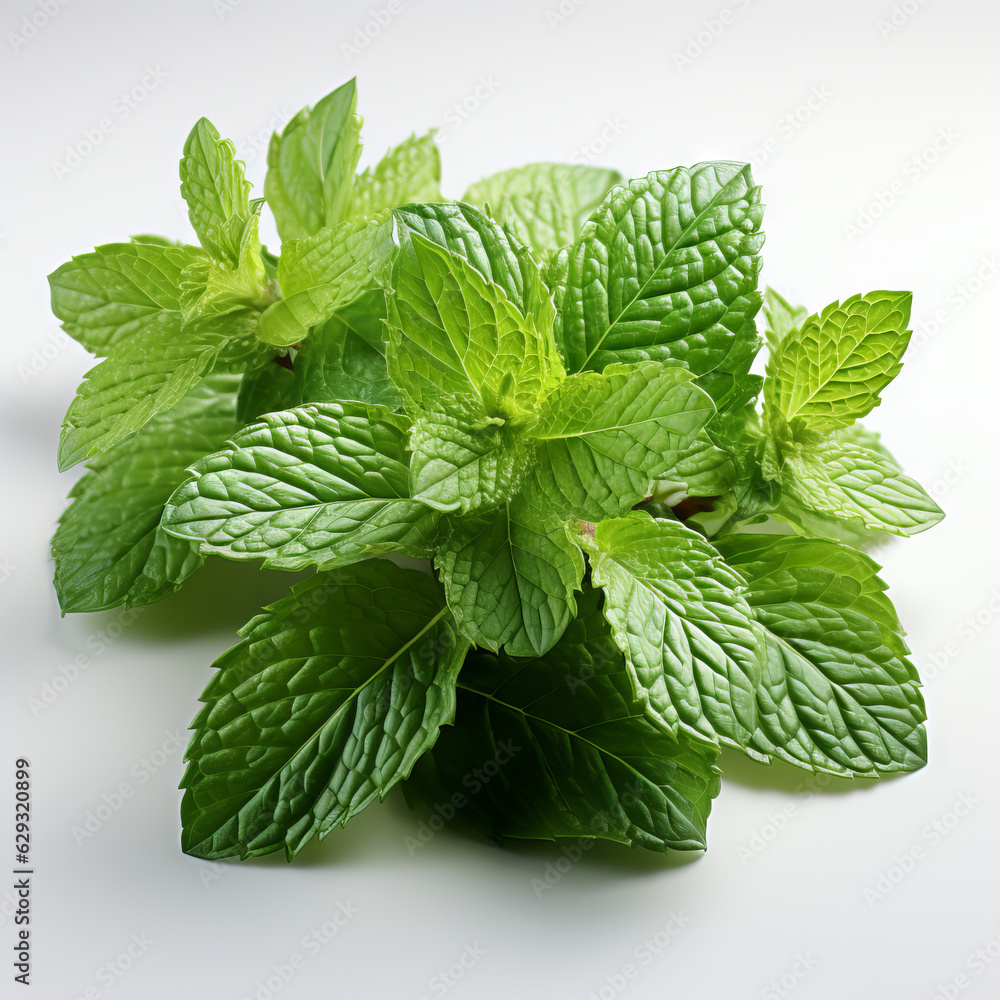 Fresh mint leaves, isolated on white background