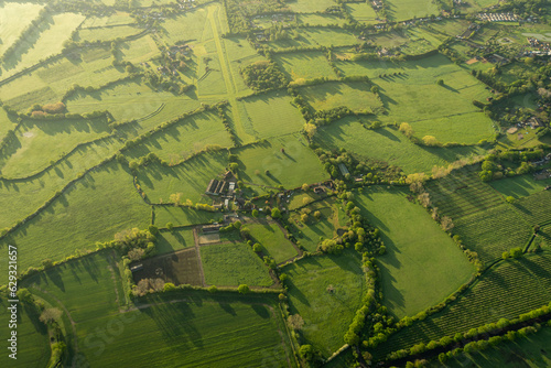 Aerial view of the fields in the countryside in Kent, UK