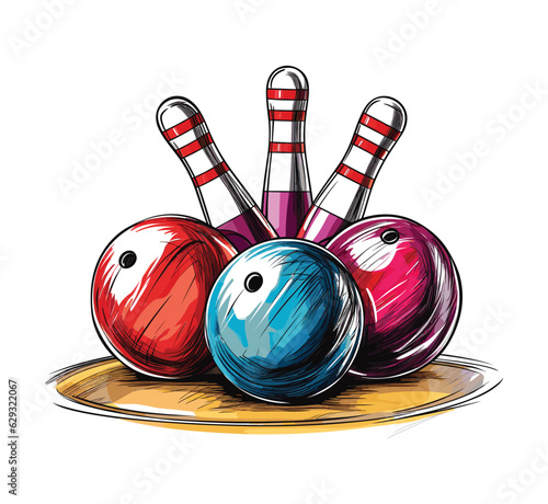 Bowling ball and bowling pins vector illustration

