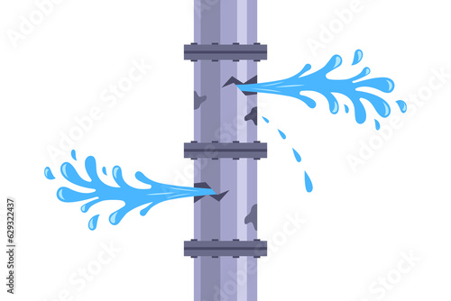 old leaking pipe. flooding in the apartment. flat vector illustration.