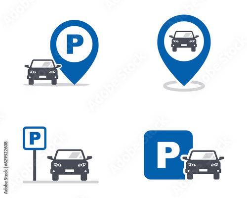 set of parking icons for cars. flat vector illustration.