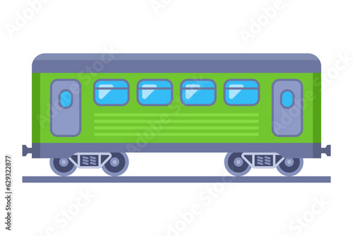 green carriage of a passenger train. flat vector illustration