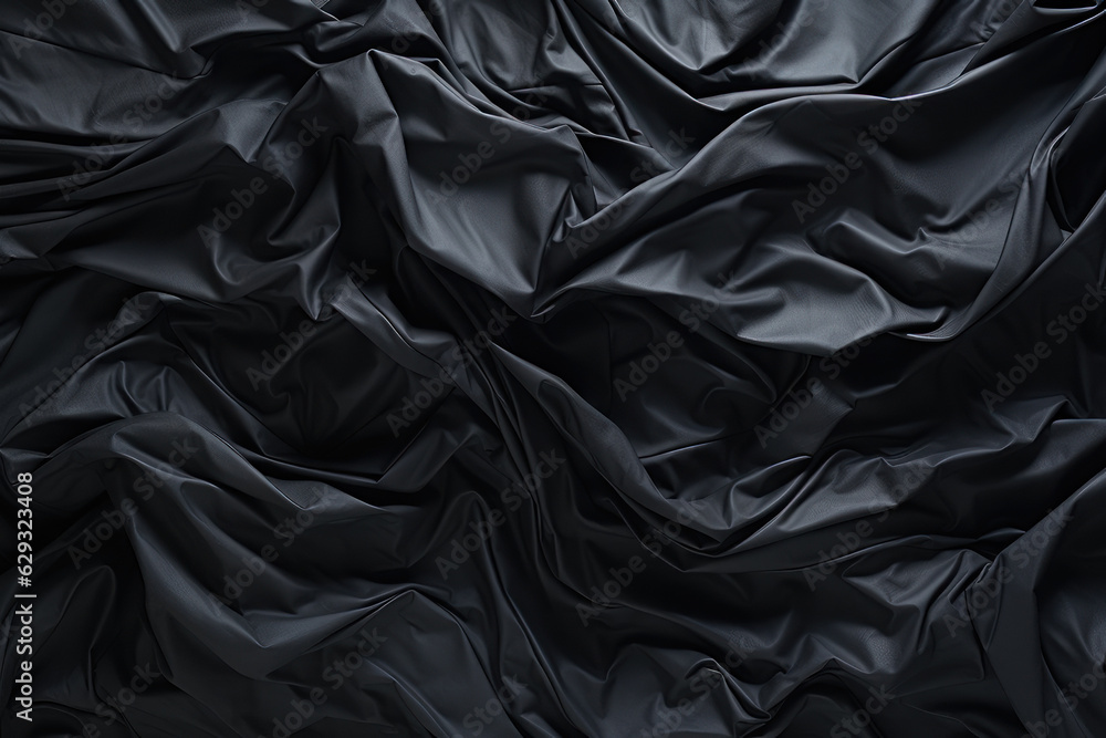 Background, texture, black wrinkled fabric. Background for the site. AI generative. Background, texture, black wrinkled fabric. Background for the site. AI generative.
