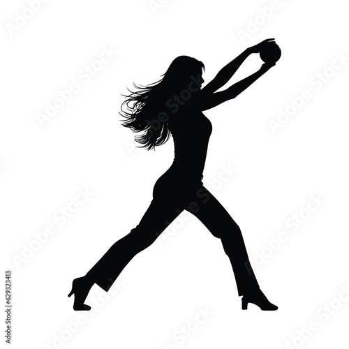 Girl playing bowling sport silhouette

