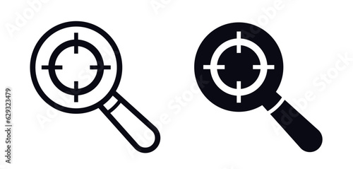 Magnifying glass with search target crosshair icon