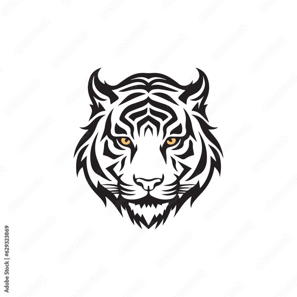 Obraz premium Black Tiger, Panther, Leopard or Cheetah head, Face Logo design vector illustration isolated on background, Black Tiger Head Logo Silhouette, T-shirt Print or poster design template