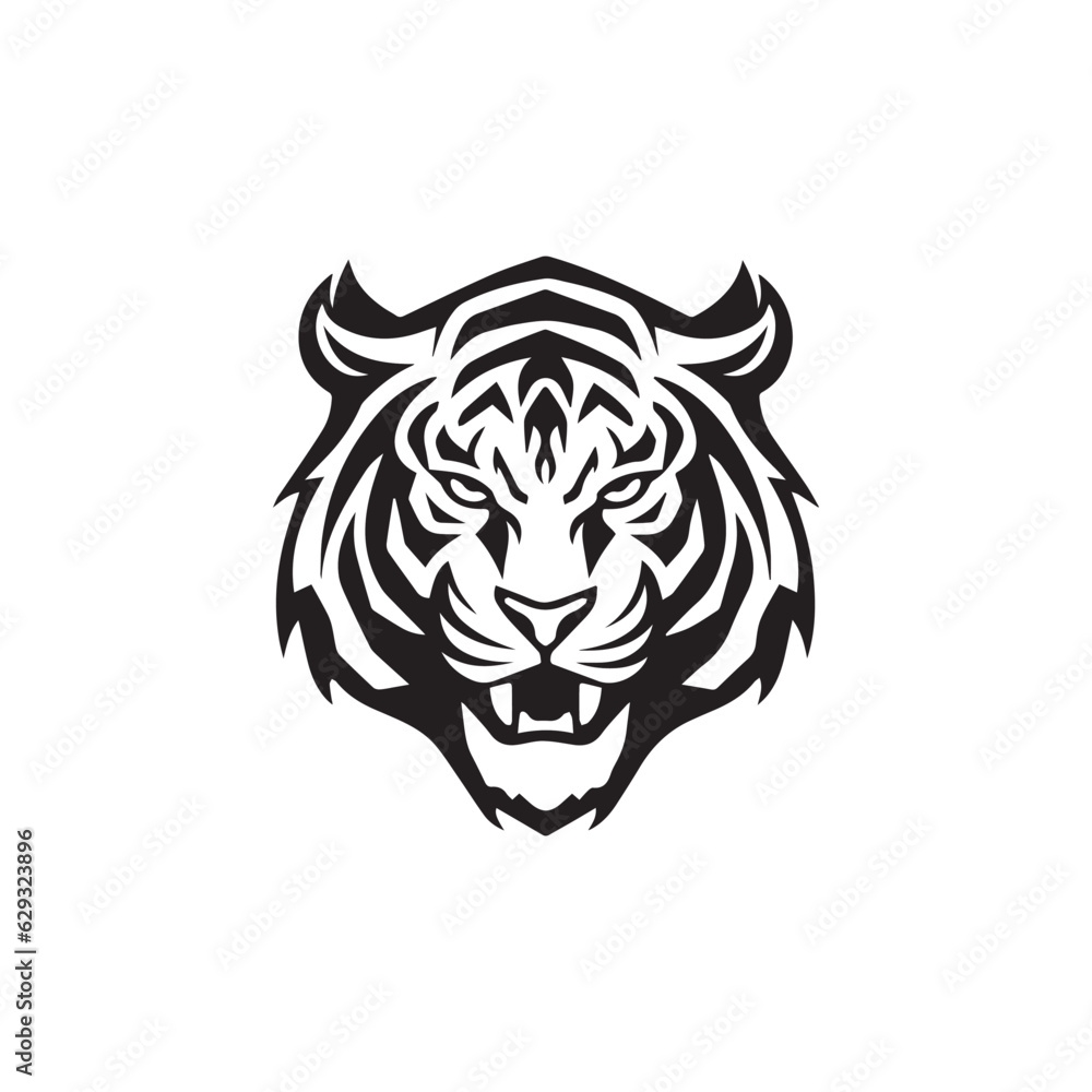 Sports Tiger Head Logo, Black Tiger Head Silhouette logo vector illustration, Tiger Logo Isolated on background vector template, T-shirt print design or poster design template, E Sports Team branding