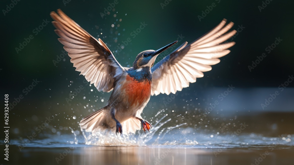 Obraz premium Kingfisher bird over water, in natural environment