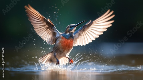 Kingfisher bird over water, in natural environment