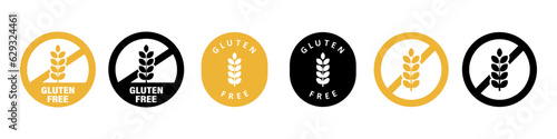 Gluten free sticker, label or template set. Gluten-free icon sign. Diet concept. Healthy eating. Natural and organic foods. Vector set