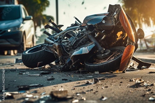 Lying motorcycle after an accident in the city.