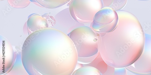 Seamless background of mix sizes iridescent pastel 3d spheres