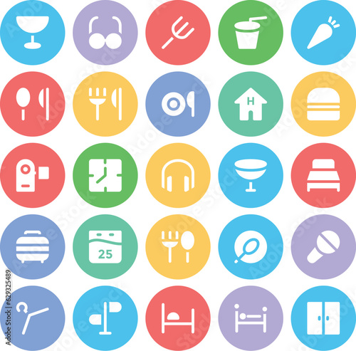 Set of Hotel and Meal Bold Line Icons
