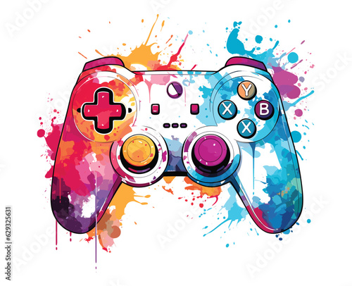 Hand drawn colorful video game controller


