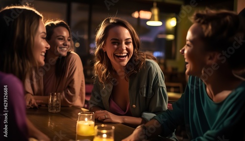 company of female friends in cafe or bar laughing and have fun together, generative AI