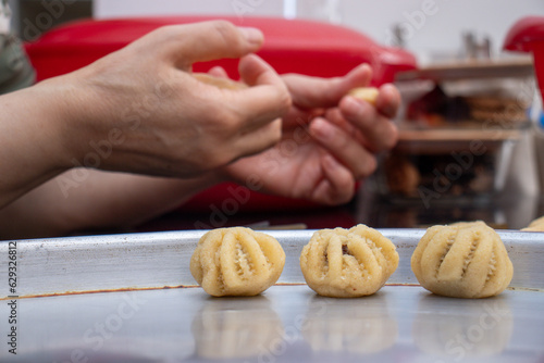 Process of making arabic cookies and kahk for islamic eid after ramadan