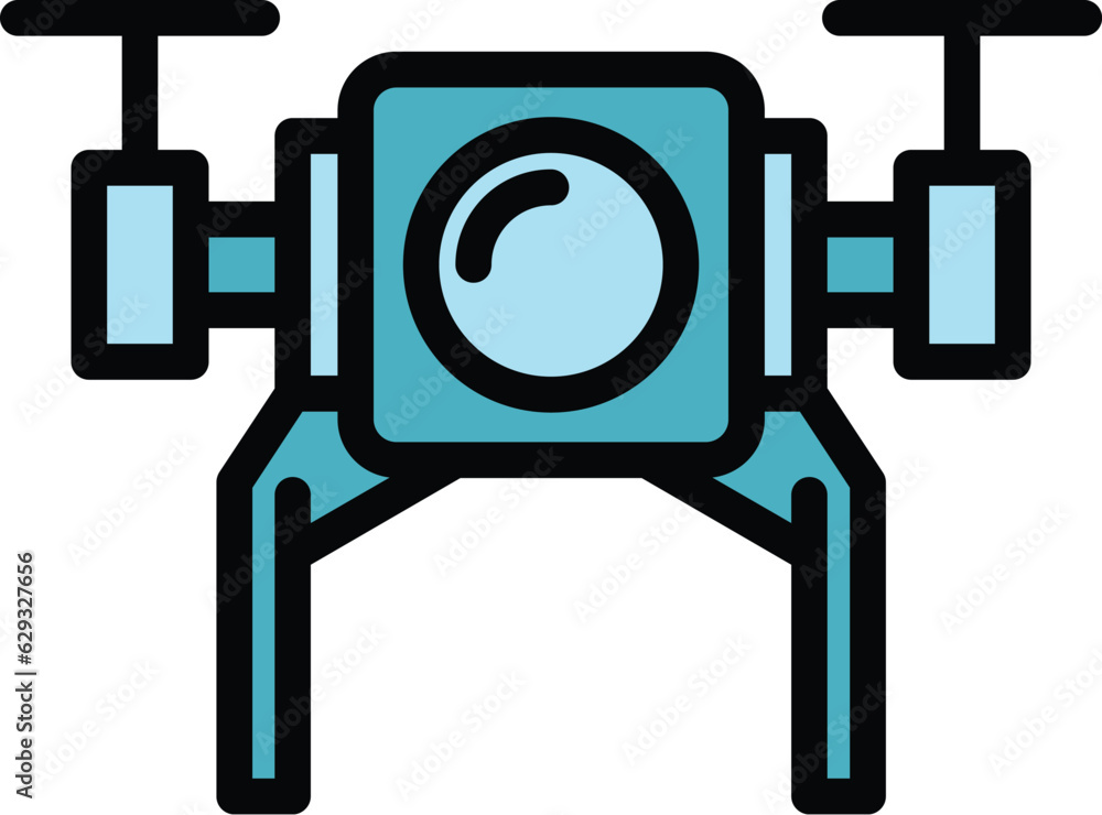 Fototapeta premium Flight video icon outline vector. Camera drone. Air copter color flat