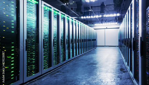 Data center in server room with server racks