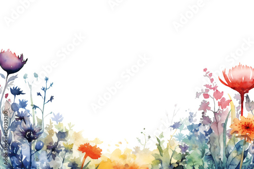 captivating watercolor border frame with different flowers and plants  isolated against transparent background