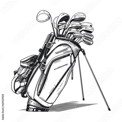 Hand drawn golf bag full of clubs 

