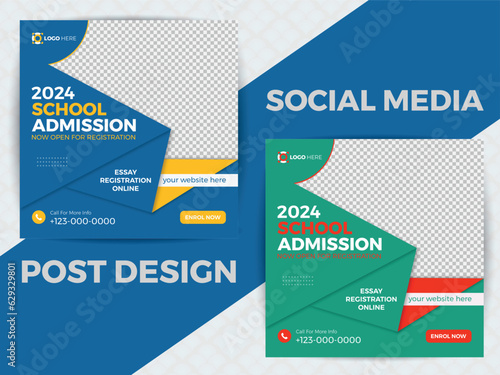 Back to School Admission social media post, promotional discount banner template design