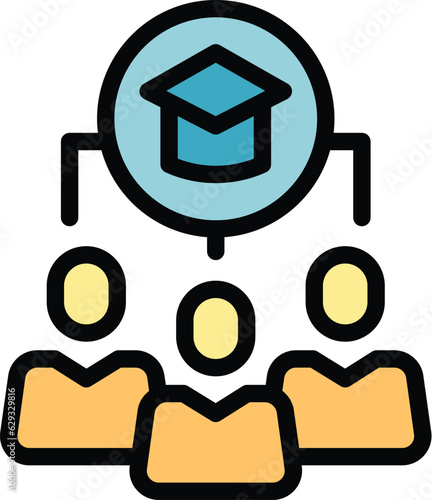 Online learning group icon outline vector. Training system. Business education color flat