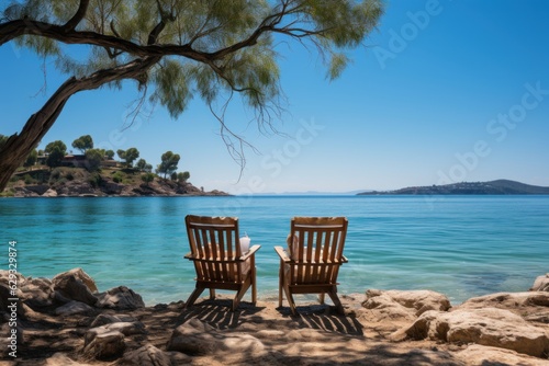 Senior couple relaxing by the sea on sunny day