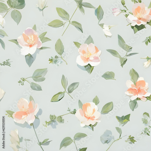 seamless floral pattern, pastel green and peach fuzz