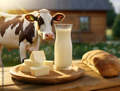 Fotografia cheese and dairy product, locally produced, farm and cows, cow milk, cheese plat