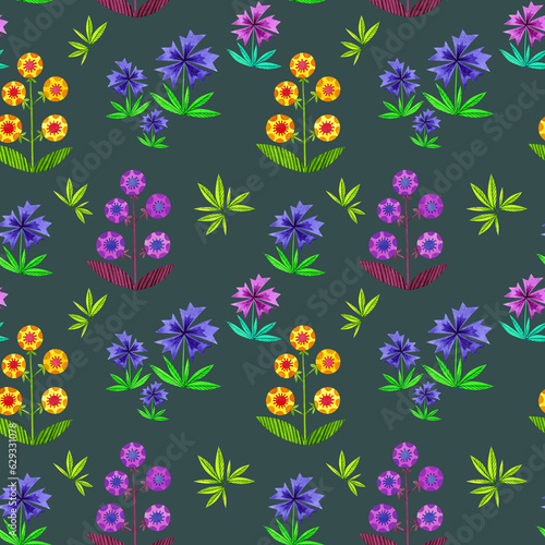 Bright summer floral pattern. Watercolor illustration  drawing for fabric.