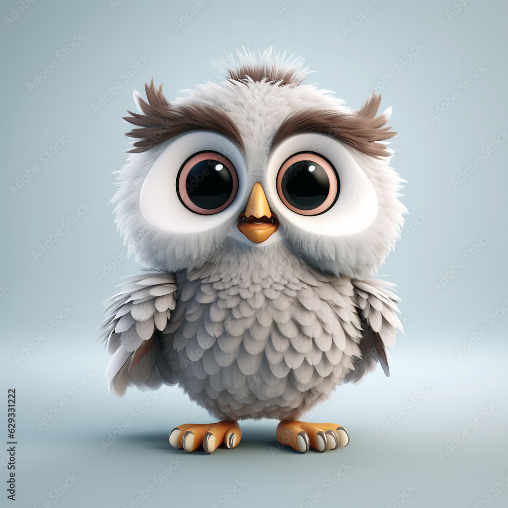 Fototapeta premium owl 3d cartoon on white
