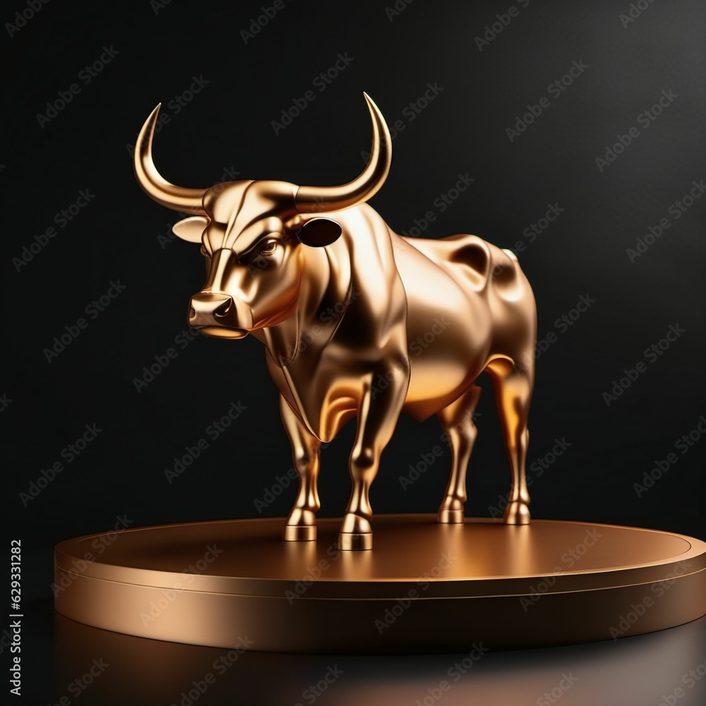 Obraz premium Golden Bull, Bull trend, stock market, Generative AI