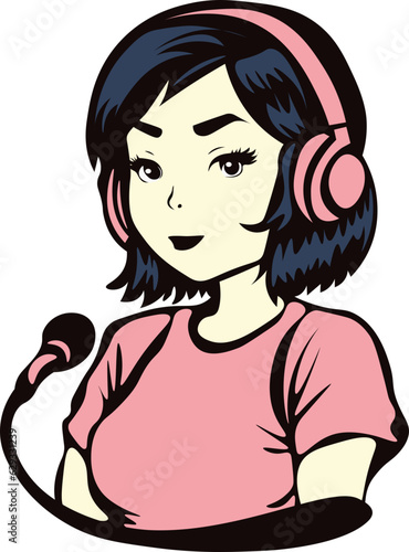 Cute asian woman doing a podcast