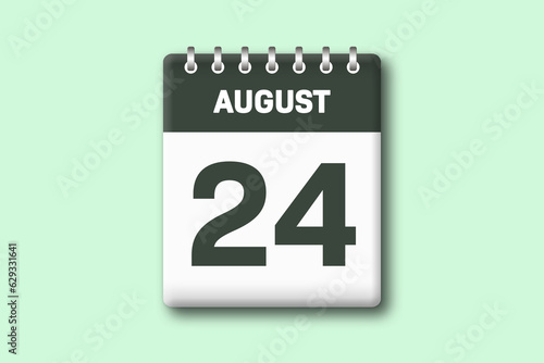 24. August - Die Kalender Illustration zeigt ein Kalenderblatt auf gr?nem Hintergrund. Vierundzwanzigster Tag vom Monat August photo