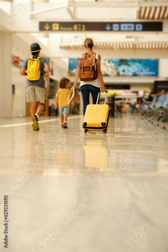 Mother and kids in airport