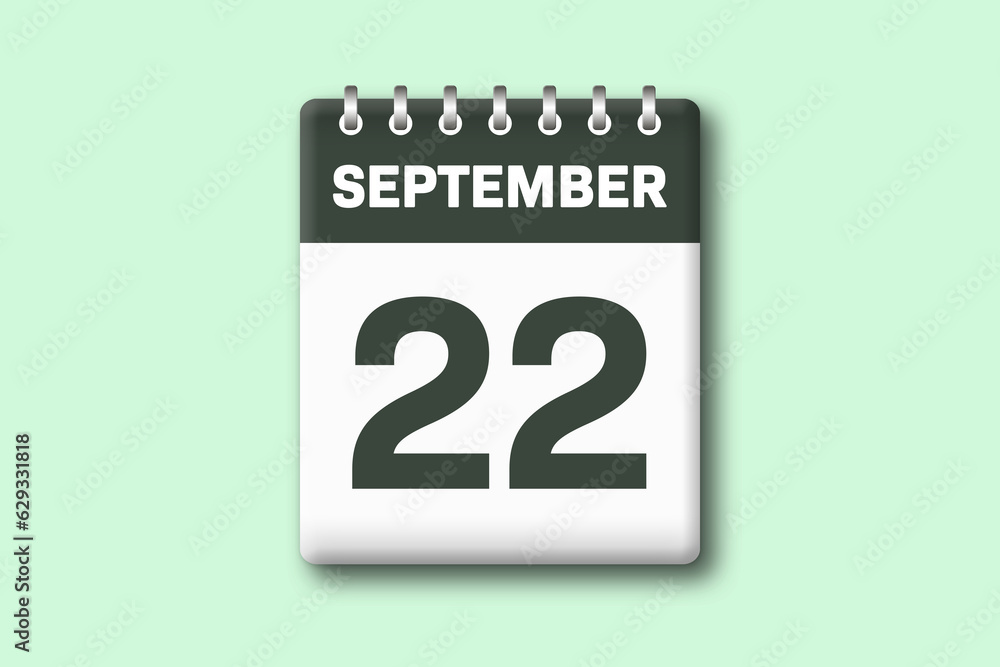 22. September - Die Kalender Illustration zeigt ein Kalenderblatt auf gr?nem Hintergrund. Zweiundzwanzigster Tag vom Monat September 22. September - Die Kalender Illustration zeigt ein Kalenderblatt auf gr?nem Hintergrund. Zweiundzwanzigster Tag vom Monat September