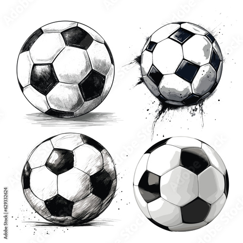 Set of hand drawn football vector, Soccer balls set