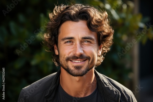 Closeup portrait of smiling man 30s having bristle looking at camera isolated over white background