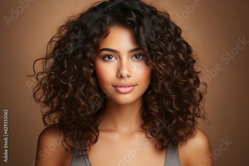 Beauty portrait of african american woman with clean healthy skin on beige background