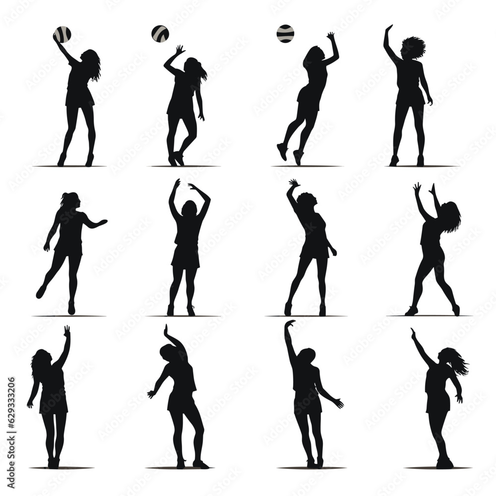 Volleyball players silhouette set vector
