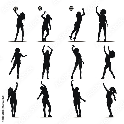 Volleyball players silhouette set vector 