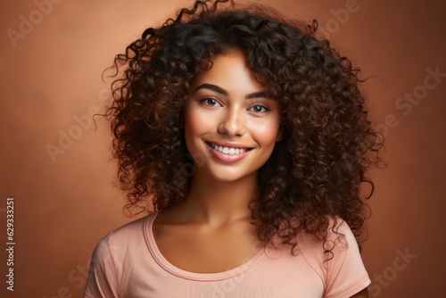 Beauty portrait of african american woman with clean healthy skin on beige background