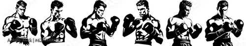 Silhouette vector set of boxing fighter with gloves collection