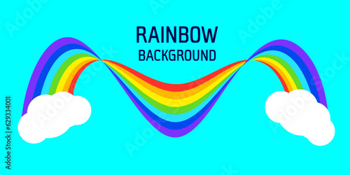  Rainbow and white clouds set on light blue background in flat style Vector illustration