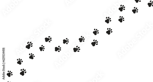 Paw vector foot trail print of cat. Dog, puppy silhouette animal diagonal tracks for t-shirts, backgrounds, child prints and etc.