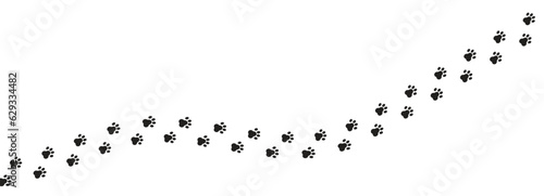 Paw vector foot trail print of cat. Dog, puppy silhouette animal diagonal tracks for t-shirts, backgrounds, child prints and etc.