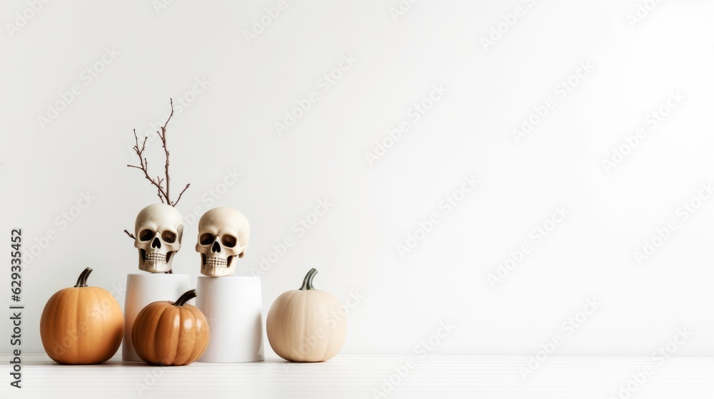 white halloween background with pumpkins