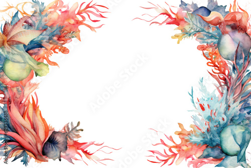 captivating marine watercolor border frame isolated against transparent background