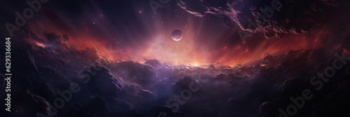 Banner. Space, galaxy and planets. AI generative.